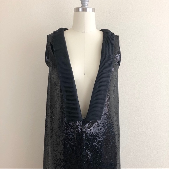 Bespoke Hand Sequined Plunge Neckline Shift Dress - Picture 2 of 5